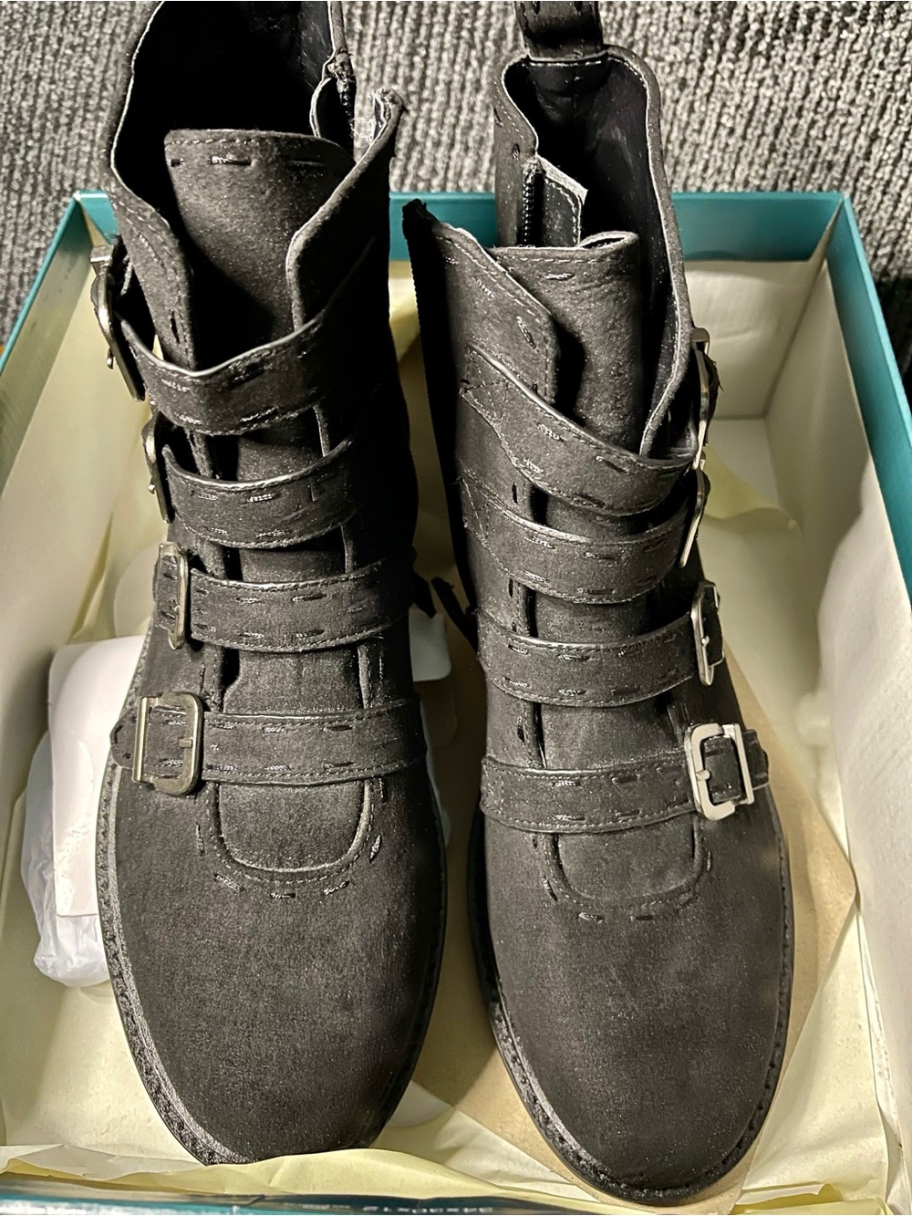 AEROSOLES Black Faux Suede Multi-Buckle Ankle Booties